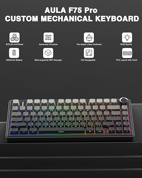 AULA Teclado mecánico inalámbrico F75 Pro