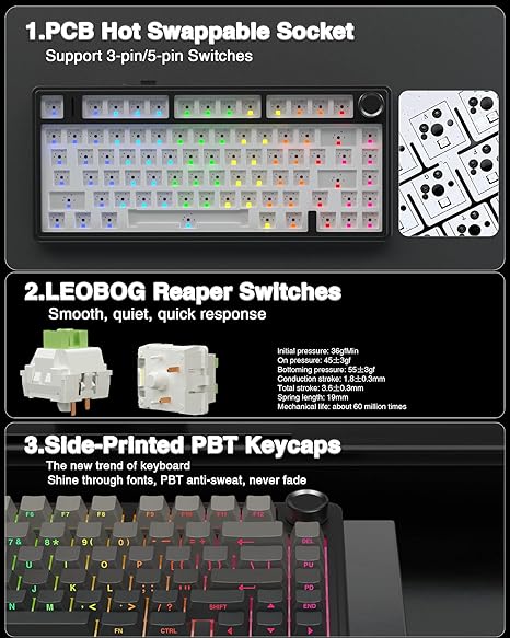 AULA Teclado mecánico inalámbrico F75 Pro