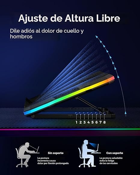 Cooling Pad Laptop Gamer con 6 Ventiladores RGB